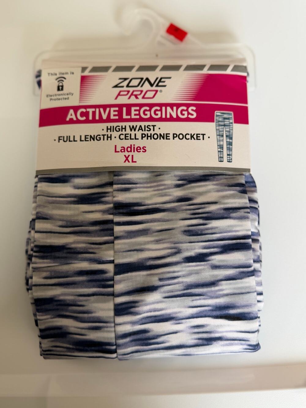 Zone Pro Active Leggings XL NWT High Waist Blue Gray Print Cell Phone Pocket